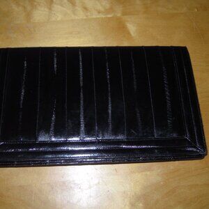 Genuine Black Eel Skin Clutch Purse Hand Bag w Shoulder Strap Vintage 70s 80s